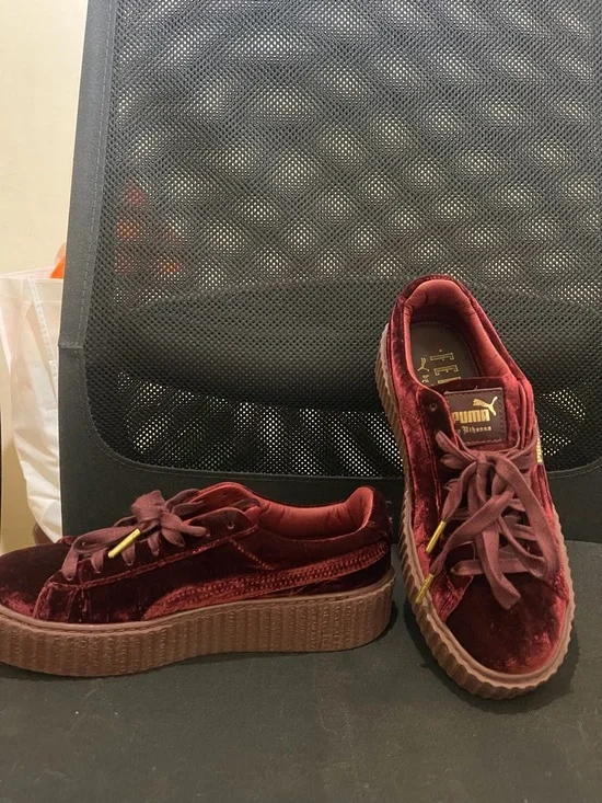Puma Women's Velvet Platform Sneakers - Maroon with Gold Accents - Picture 4 of 5
